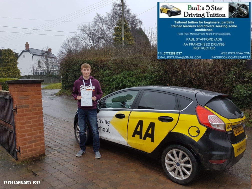 Test Pass Pupil Charlie Wood with Paul's 5 star Driving Tuition and Paul Stafford